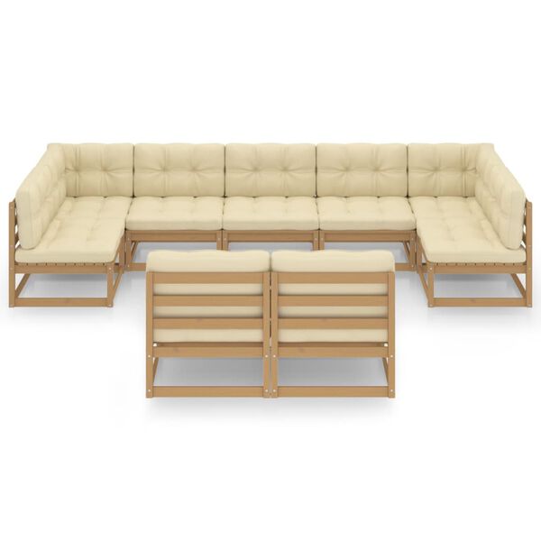 vidaXL Set mobilier grădină, perne, 9 piese, maro miere lemn masiv pin