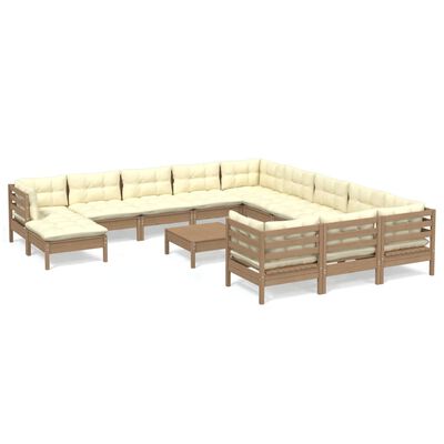 vidaXL Set mobilier grădină cu perne, 13 piese, maro miere, lemn de pin
