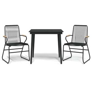 vidaXL Set cu masă pentru grădină, 3 piese, PVC negru, ratan