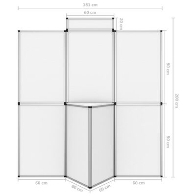 vidaXL Perete de afișaj pliabil cu 8 panouri cu masă, alb, 181x200 cm