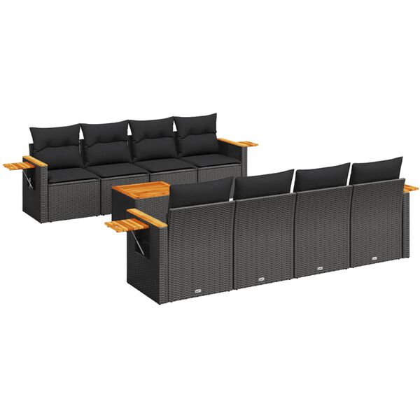 vidaXL Set mobilier de grădină cu perne, 9 piese, negru, poliratan