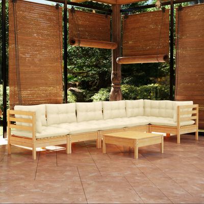 vidaXL Set mobilier grădină cu perne crem, 7 piese, lemn de pin