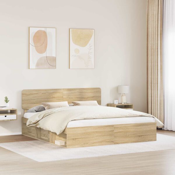 vidaXL Cadru de pat cu headboard Sonoma 180 x 200 cm Lemn de pin masiv