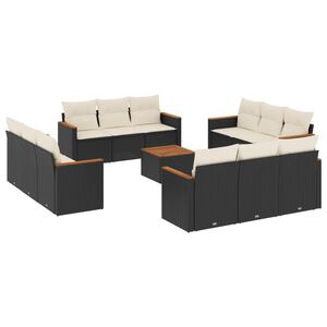 vidaXL Set mobilier de grădină cu perne, 13 piese, negru, poliratan