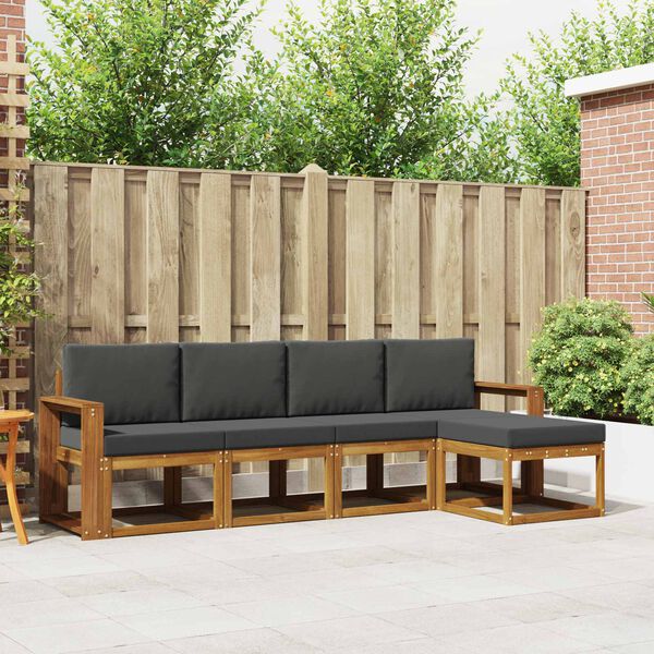 vidaXL Set de canapele de exterior cu pernă 5 pcs Natural și Antracit