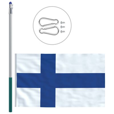 vidaXL Drapel Finlanda și stâlp din aluminiu, 6 m