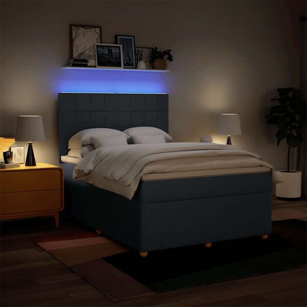 vidaXL Pat continental cu saltea, albastru, 140x200cm, material textil