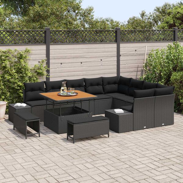 vidaXL Set de canapele pentru grădină 12 pcs Negru Rattan poli