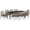 vidaXL Set de masă pentru grădină cu pernă 9 pcs Gri și negru Ratan