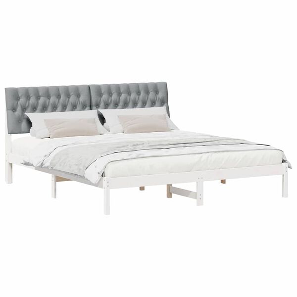 vidaXL Cadru de pat cu tăblie tapițată cu headboard Alb 180 x 200 cm