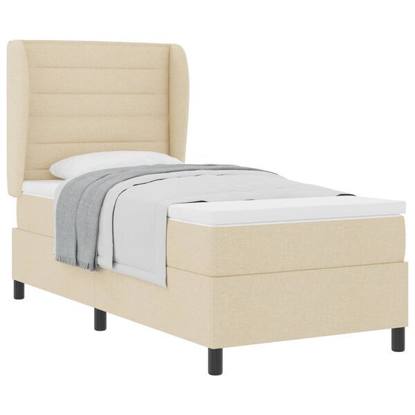 vidaXL Pat cu arcuri cu saltea cu headboard Crem 90 x 190 cm țesătură
