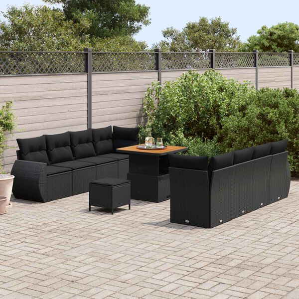 vidaXL Set de canapele pentru grădină 11 pcs Negru Rattan poli
