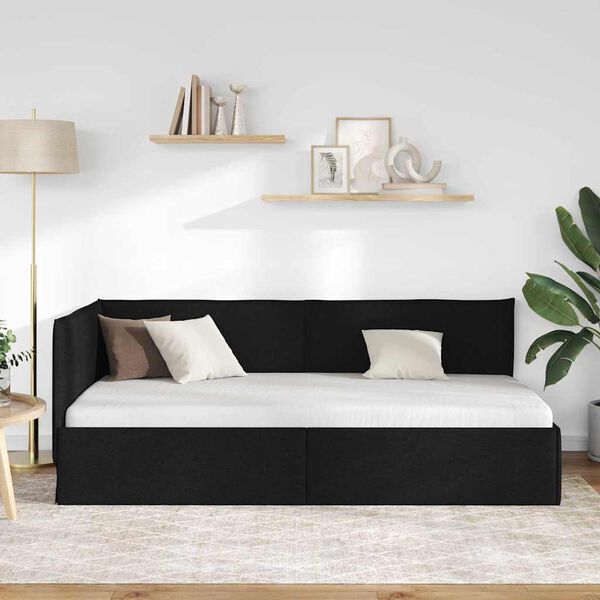 vidaXL Cadru de pat colțar cu headboard Negru 90 x 200 cm țesătură