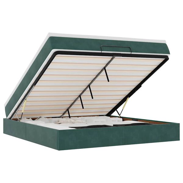 vidaXL Cadru de pat otoman cu saltea verde &icirc;nchis 160x200cm catifea