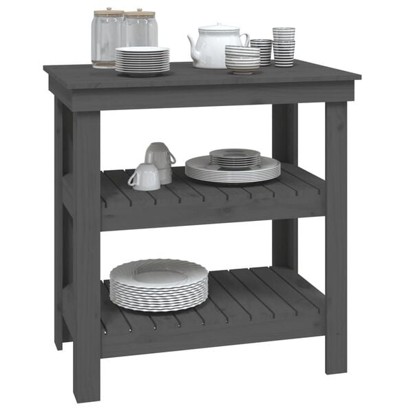 vidaXL Banc de lucru, gri, 78,5x50x80 cm, lemn masiv pin