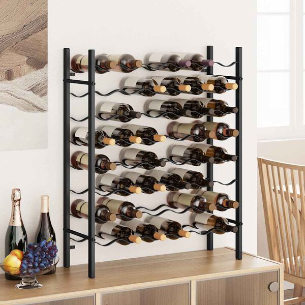 vidaXL Suport sticle de vin pentru 48 de sticle, negru, metal