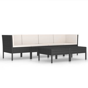 vidaXL Set mobilier de grădină cu perne, 6 piese, negru, poliratan