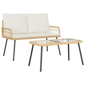 vidaXL Set de masă pentru grădină cu pernă 2 pcs natural poliratan