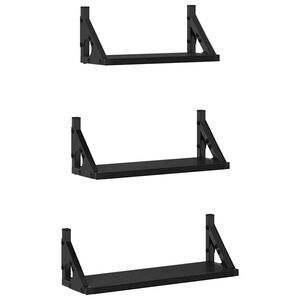 vidaXL Raft de perete 3 buc. Stejar Negru 37 x 12 x 13 cm