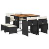 vidaXL Set mobilier de grădină cu perne, 9 piese, negru, poliratan