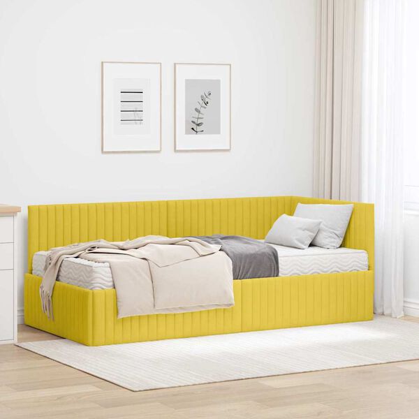 vidaXL Cadru de pat colțar cu saltea cu headboard 2 pcs Galben Catifea