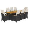vidaXL Set bistro de grădină, 9 piese, cu perne, negru, poliratan