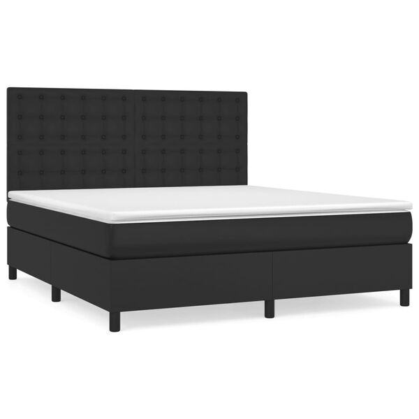 vidaXL Pat box spring cu saltea, negru, 160x200 cm, piele ecologică
