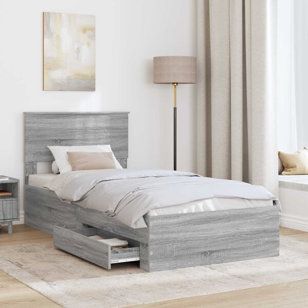 vidaXL Cadru de pat cu headboard Gri Sonoma 90 x 190 cm Lemn compozit