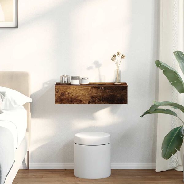 vidaXL Raft de perete cu sertare Stejar afumat Lemn prelucrat