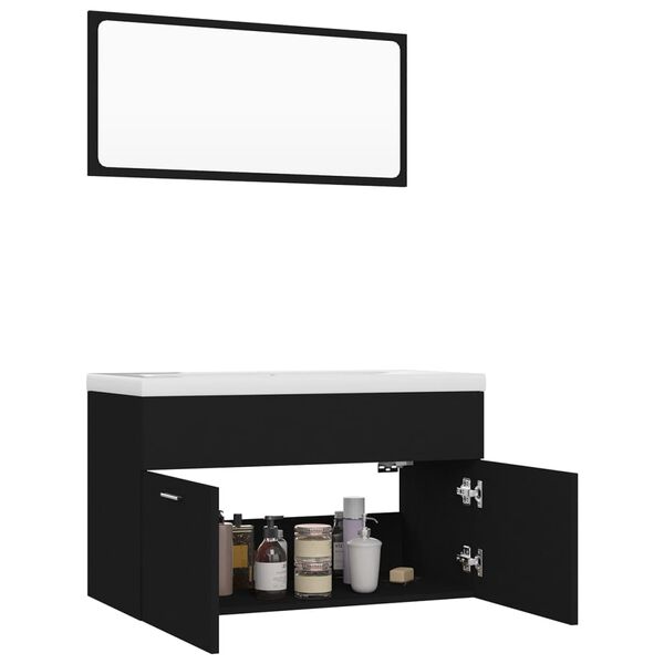 vidaXL Set mobilier de baie, negru, lemn prelucrat