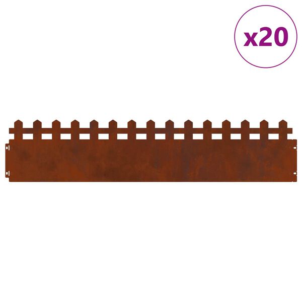 vidaXL Borduri pentru gazon 20 pcs Ruginit 103 x 0,05 x 22 cm