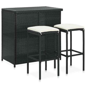 vidaXL Set mobilier de bar, 3 piese, negru, poliratan