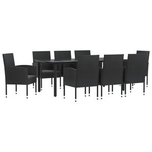 vidaXL Set mobilier de grădină, 9 piese, negru, poliratan și oțel