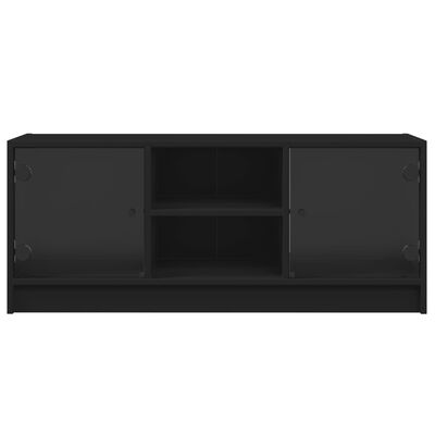 vidaXL Comodă TV cu uși din sticlă, negru, 102x37x42 cm