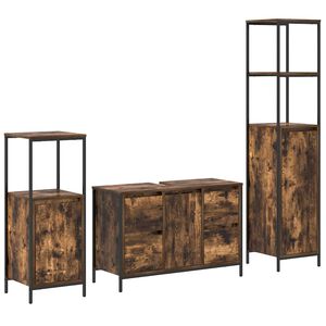vidaXL Set de mobilier pentru baie cu ușă 3 pcs Stejar afumat și negru