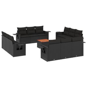 vidaXL Set mobilier de grădină cu perne, 13 piese, negru, poliratan