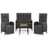vidaXL Set mobilier de grădină cu perne, 4 piese, negru, poliratan