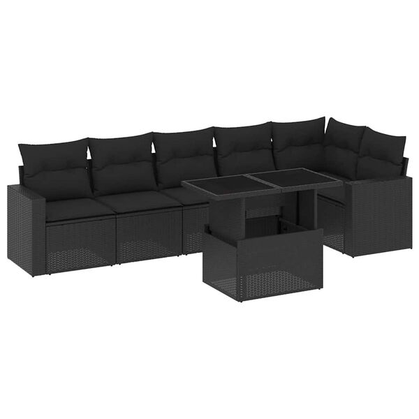 vidaXL Set canapele de grădină cu perne, 7 piese, negru, poliratan
