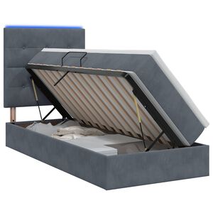 vidaXL Pat cu LED și saltea Gri &icirc;nchis 90 x 190 cm Catifea
