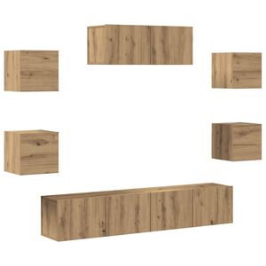 vidaXL Set dulap TV 7 piese Stejar Artisan montat pe perete