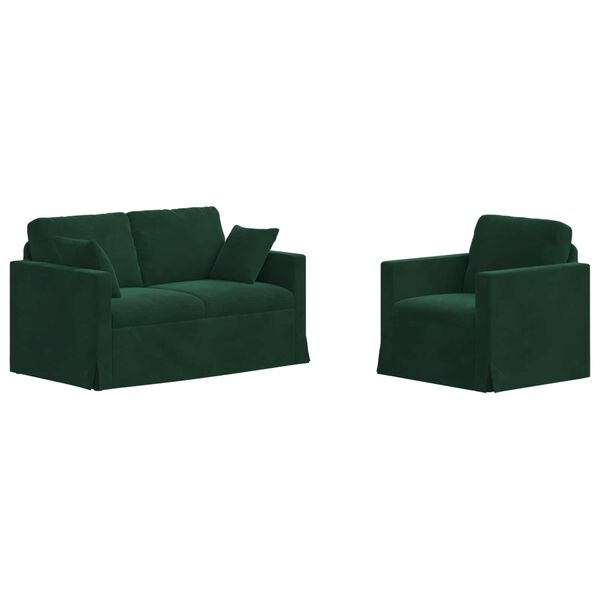 vidaXL Canapea 2 pcs Verde &icirc;nchis