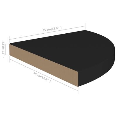 vidaXL Raft colțar de perete, negru, 35 x 35 x 3,8 cm, MDF