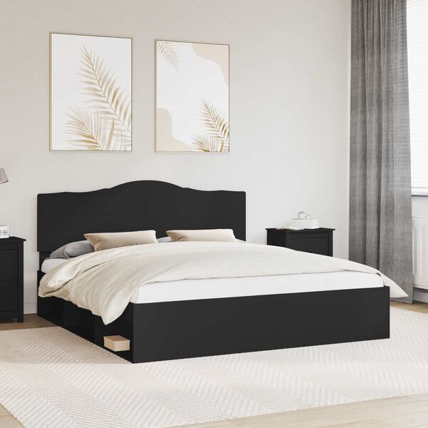 vidaXL Cadru de pat cu headboard Negru 180 x 200 cm Lemn de pin masiv