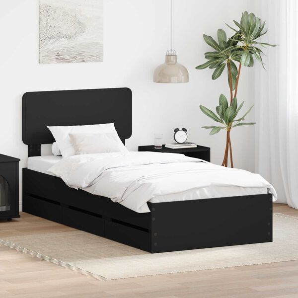 vidaXL Cadru de pat cu headboard Negru 100 x 200 cm Lemn prelucrat