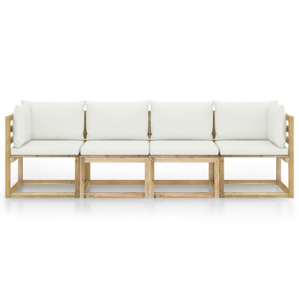 vidaXL Canapea de grădină cu 4 locuri cu perne crem