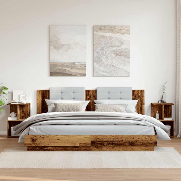 vidaXL Noptiere 2 buc Lemn vechi 35x35x55 cm Lemn de prelucrare