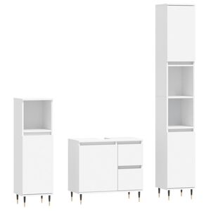 vidaXL Set mobilier de baie, 3 piese, alb, lemn compozit