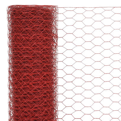 vidaXL Plasă de sârmă găini, roșu, 25 x 1 m, oțel cu înveliș PVC