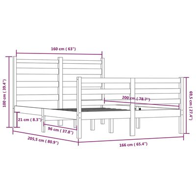 vidaXL Cadru de pat, 160x200 cm, lemn masiv de pin, gri