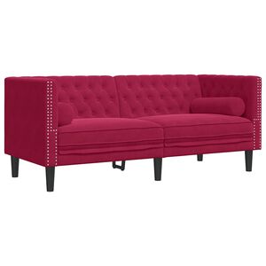 vidaXL Canapea Chesterfield cu pernuțe/2 locuri, roșu vin, catifea